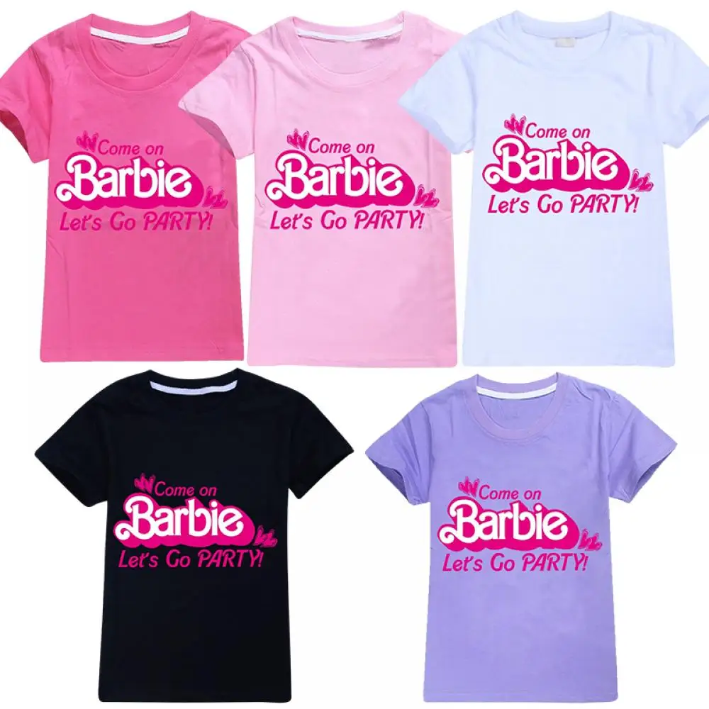 

2-16 Years Kawaii Children Barbie Short Sleeve Summer Anime Cartoon Kids Boy Girls T-Shirt Breathable Casual Loose Pullover Tops