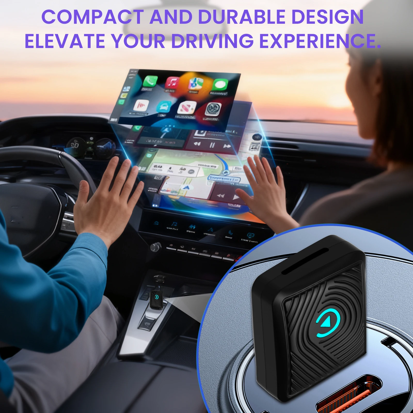 미니 안드로이드 오토 무선 어댑터 미니 BT USB A & USB C 동글 무선 안드로이드 오토 차량용 어댑터 & 아이폰 & 안드로이드용 카플레이