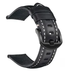 Quick Release Handmade Vintage Oil Waxed Leather Watch Band Strap - 26mm (Black)
