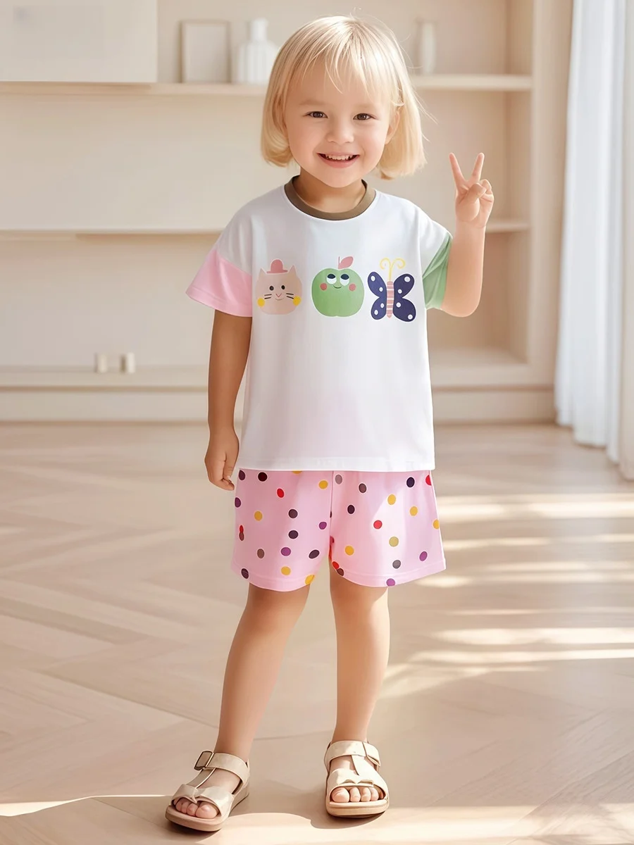 2Pcs New Kids Clothes Summer Girls Children's Clothing Tracksuit Clothes Sets Cartoon Animals Tops+Pants Cotton