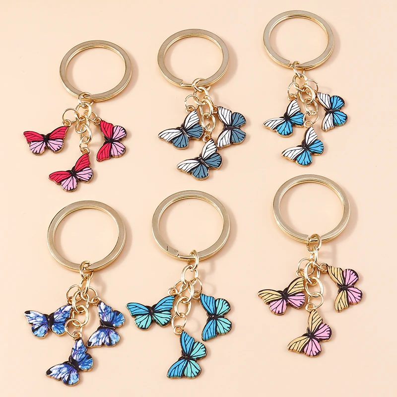Cute Enamel Colorful Butterfly Keychain Women Girls Key Ring Pendant for Car Key Holder Handbag Charms DIY Jewelry Gifts