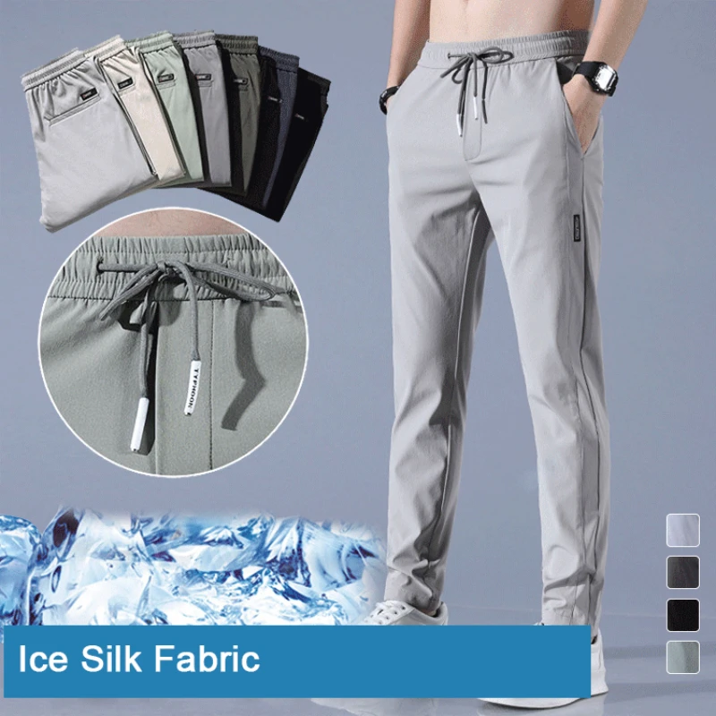 Unisex Breathable Fast Dry Stretch Pants for Mens Summer Ice Silk Pant Joggers Men Casual Pants Thin Trousers Sweatpants Home