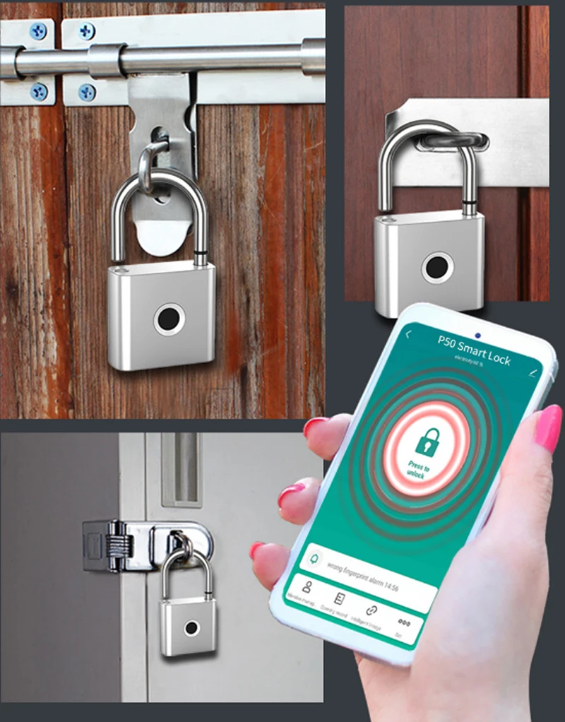 Tuya Bluetooth Fingerprint Padlock Smart Home Door Lock 20 Groups Fingerprint Sa