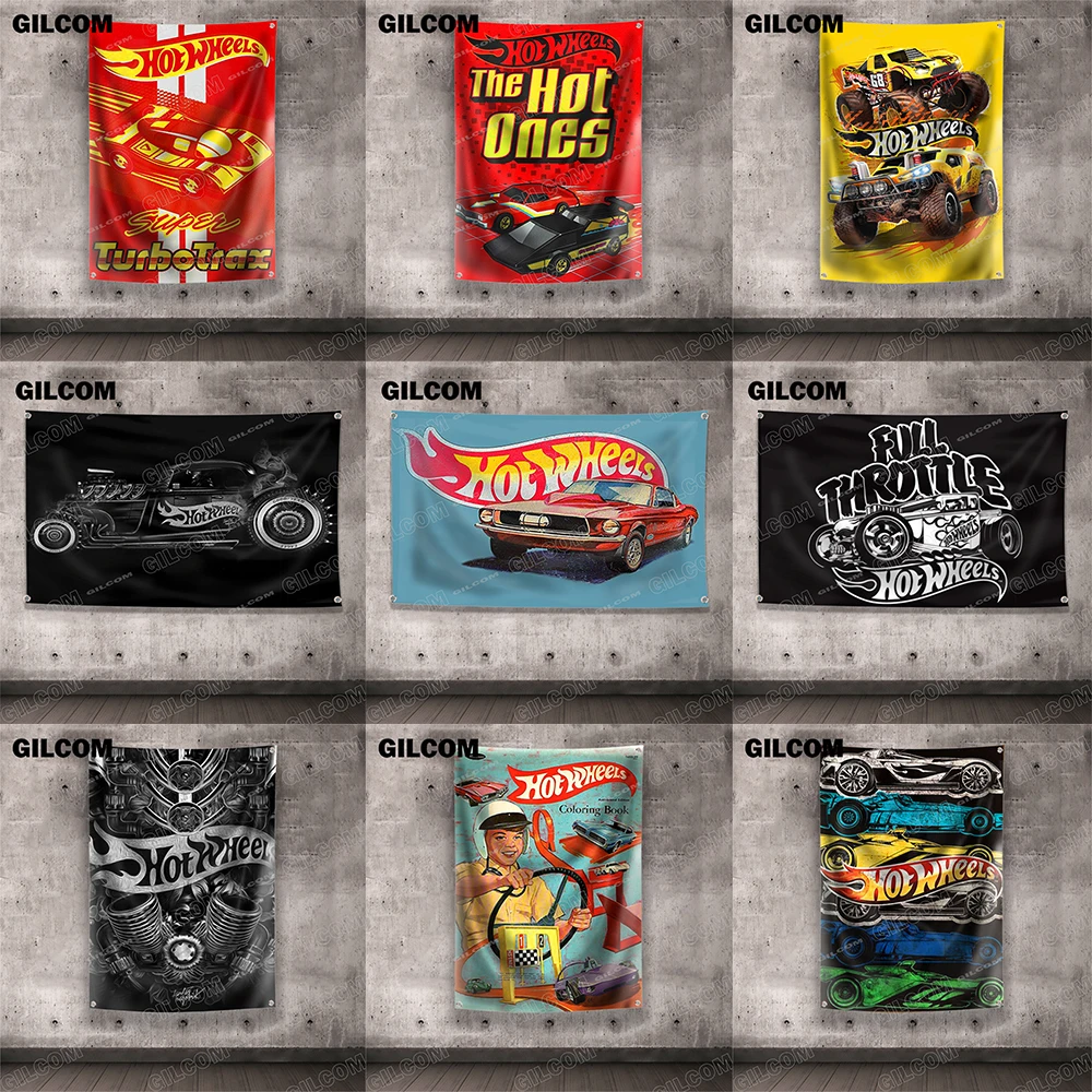 Hot Wheels Flag Classic Cars Fast Furious Racing Poster Arazzo Pubblicizza Logo Sport Outdoor Club Banner Occhielli In Ottone