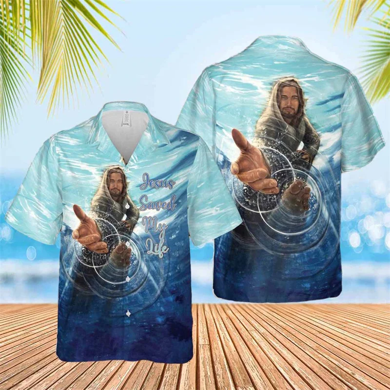 Jesús toma mi mano Jesús es mi salvador Camisas hawaianas para hombre y mujer Camisas playeras con cruz de león Camisas florales frescas de verano Ropa