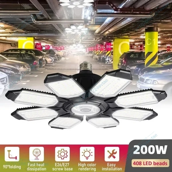 

E27 E26 Deformable LED Panel Lamp Bulb Adjustable High Bay Ceiling Light Garage Shop Warehouse Workshop 110V 220V 150W 200W 250W