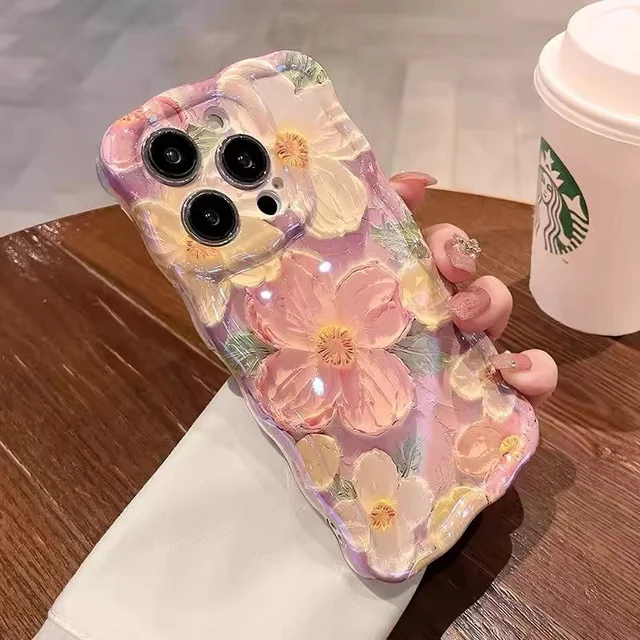 Luxury Pink Laser Flowers Phone Case For iPhone 14 Pro Max 11 12 13 15 Pro Max Lens Protection Shockproof Bumper Soft Cover 1