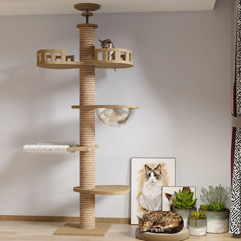 Cat Tree Climbing Toy Floor To Ceiling Tower with Scratching Post Hammock Pet Tree House Furniture