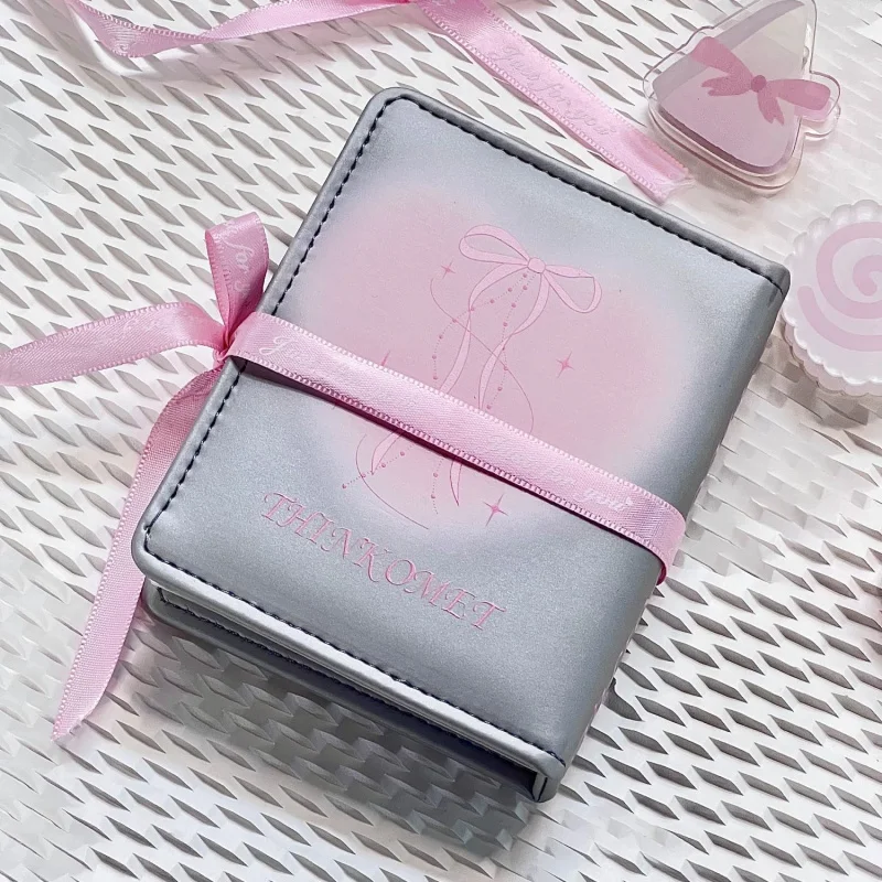 Silver PU leather photocard holder book ribbon star chasing card storage album with 20pages