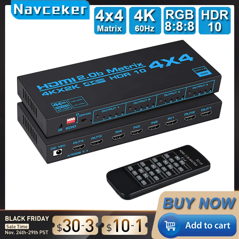 Matrice HDMI 4K 60hz 6x2 avec commutateur HDMI matriciel audio 4X2 répartiteur 6 ou 4 en 2 sorties