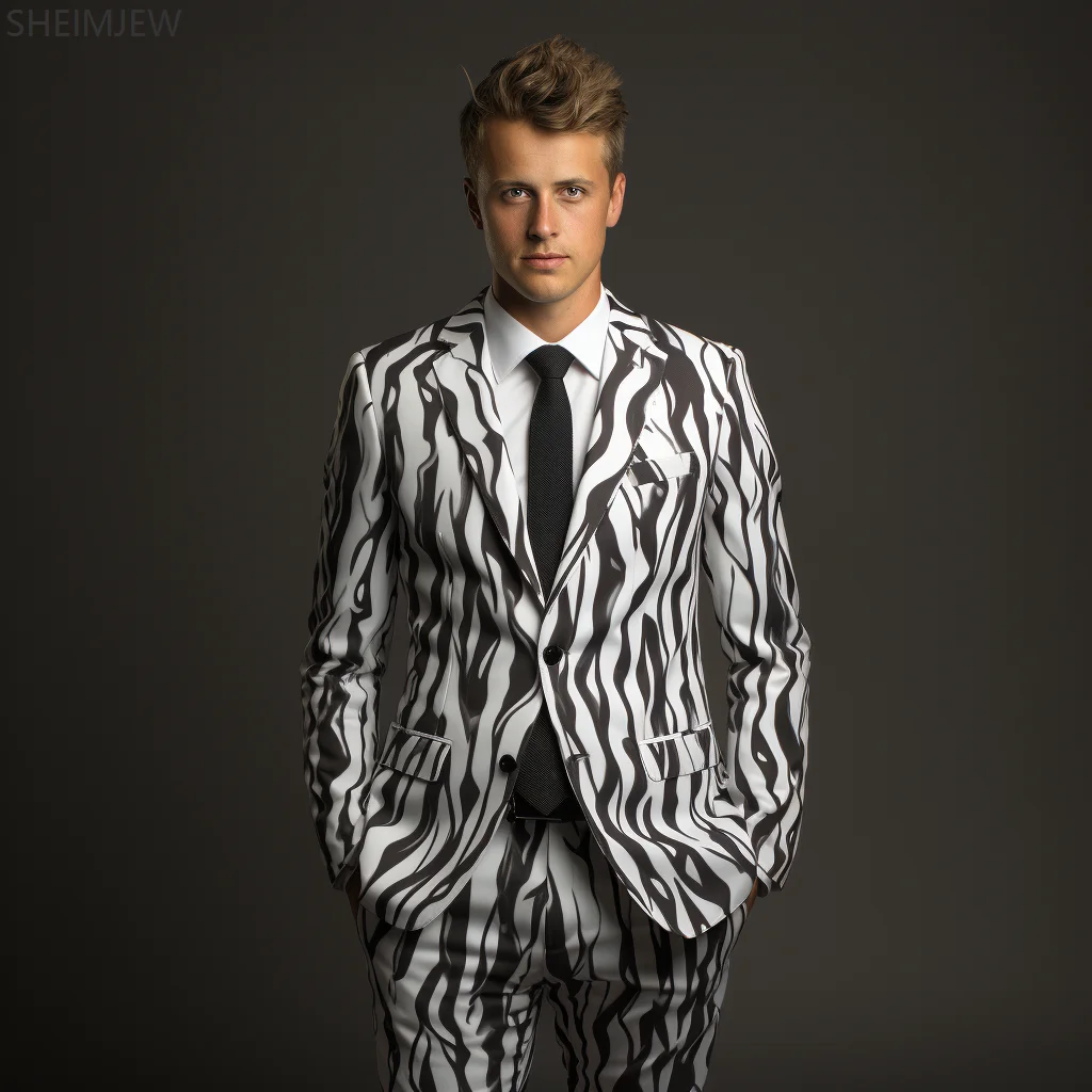Creative Irregular Printing Men Suit Business Casual Double Button Jacket & Pants Holiday Party Cool Suits Host Emcee Dress New