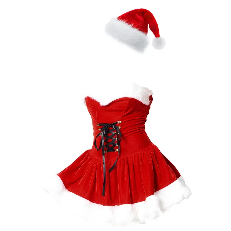 Female Christmas Cosplay Costume for Plush Santa Claus Clothing Sets New Year XMAS Party Fancy Dress