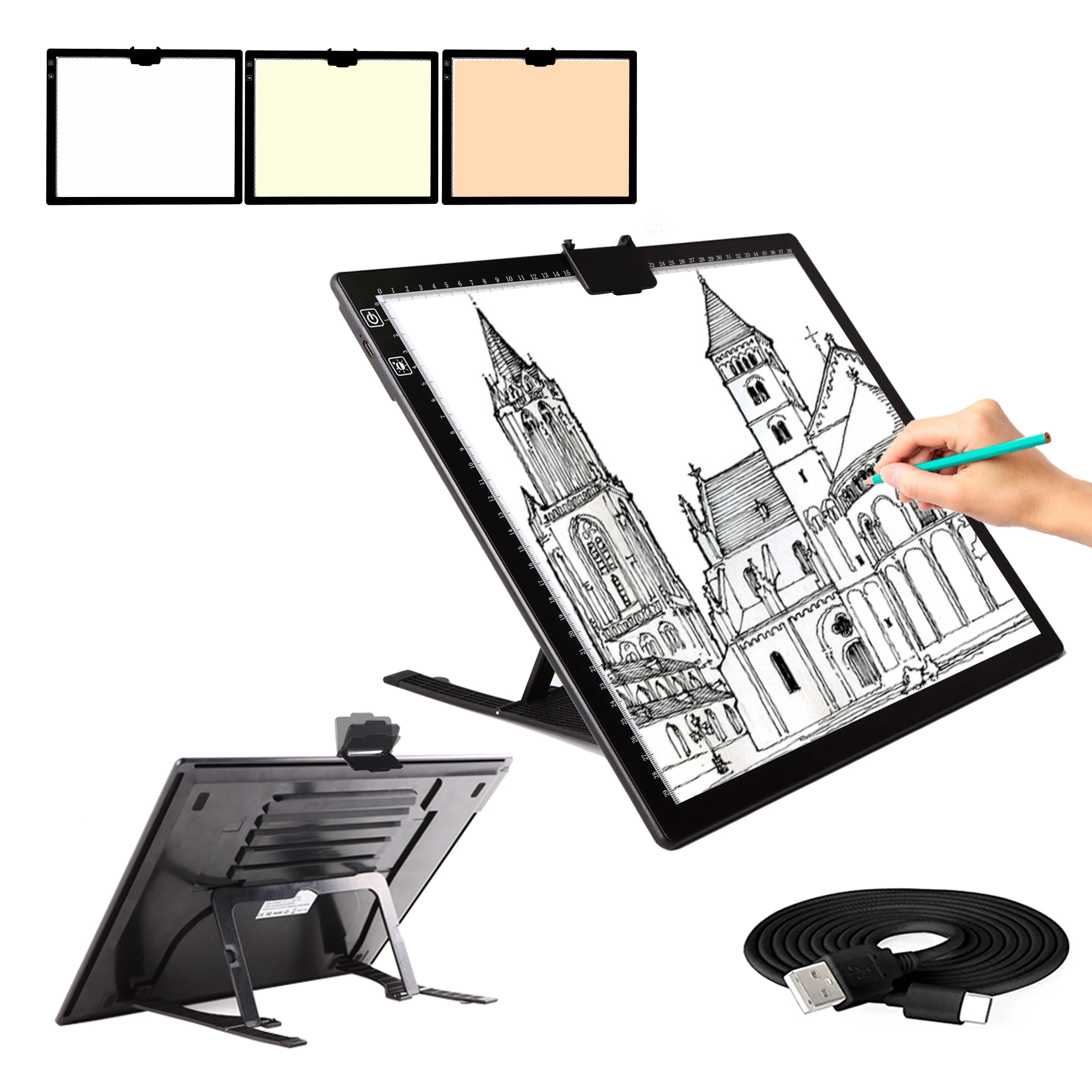 

A3 Light Pad Tracing Light Box 3 Colors Mode Stepless Dimmable and 6 Levels of Brightness Light Copy Pad, Wireless Rechargeable