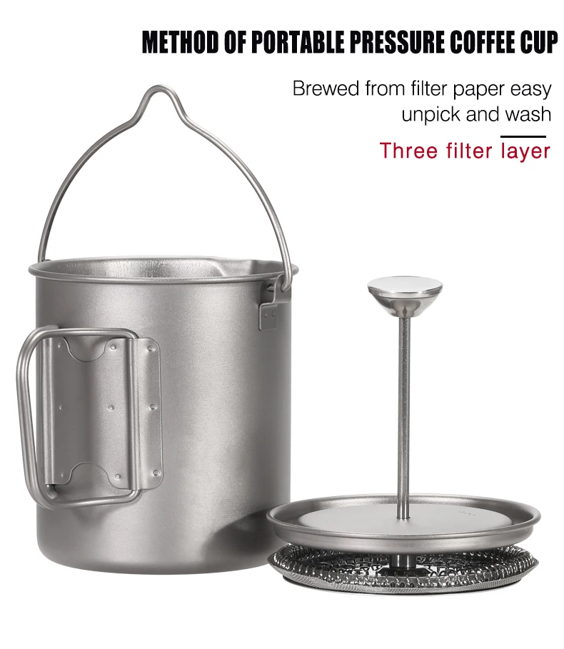 Tiartisan Titan Klappgriff French Press Hängetopf Kaffeemaschine mit Deckel Outdoor Camping Kochgeschirr Wasserbecher Becher – Detail 3