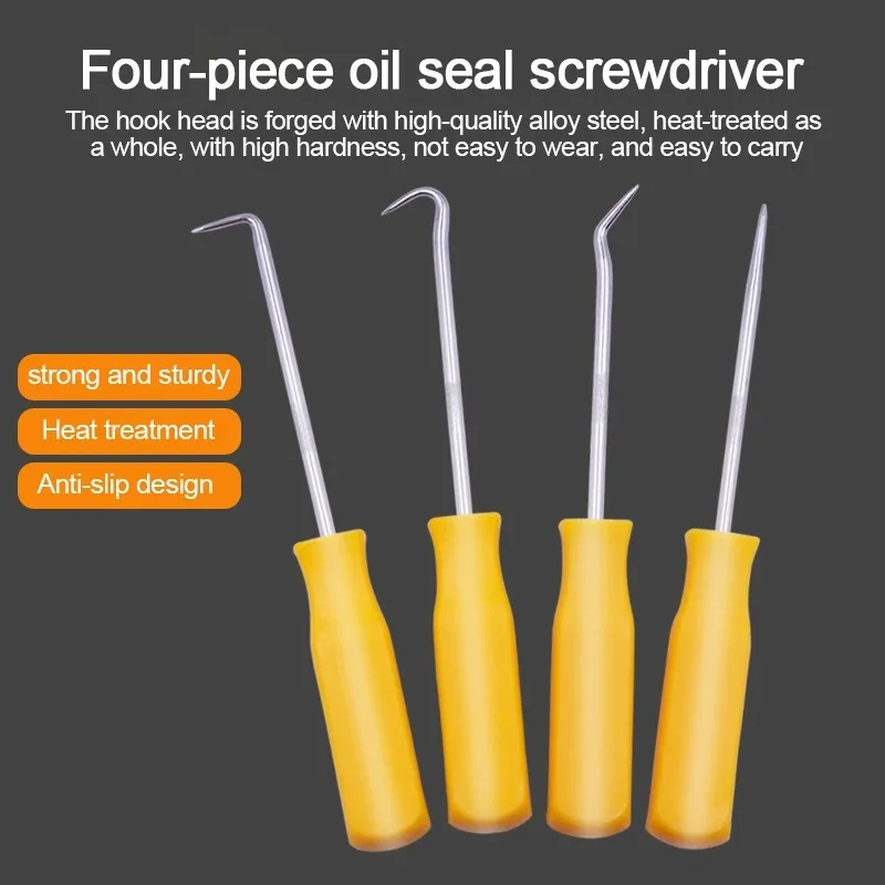 Car Repair Tool Set 4pcs/set Heat-resistant Antislip Hook Pick Set Car Oil Seal Screwdriver Gasket Puller Oil Seal Removal Hook Tool