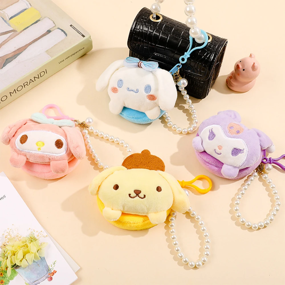 

Kawaii Sanrio Plush Keychain Purse My Melody Kuromi Cinnamoroll Plush Wallet Pearl Lanyard Pendant Storage Bag Toy Birthday Gift
