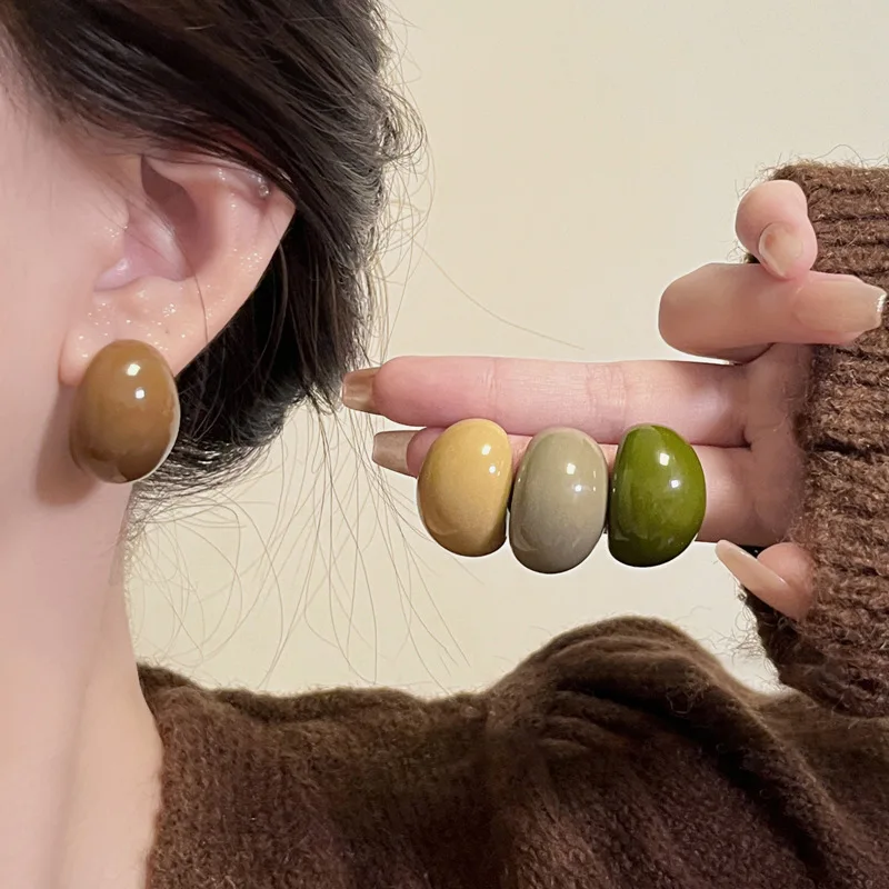 Korean Semi-Circle Acrylic Resin Stud Earrings For Women Fashion Vintage Earring Jewelry Accessories Party Gifts 1