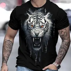 Tiger T-Shirt For Men 3D Animal 3D Print Men's Shirts Summer Short Sleeved Tee Male Pullover Oversized Top Casual Men'S Clothing