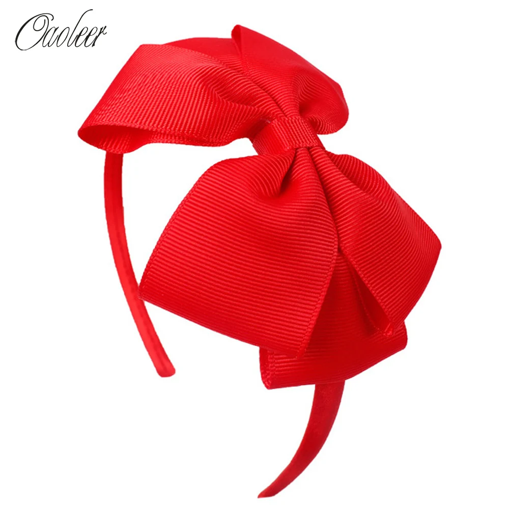 Oaoleer Hair Accessories 4'' Bow Hairband for Girls Handmade Solid Ribbon Headbands with Satin Hoops Kids' Daily Life Headwear