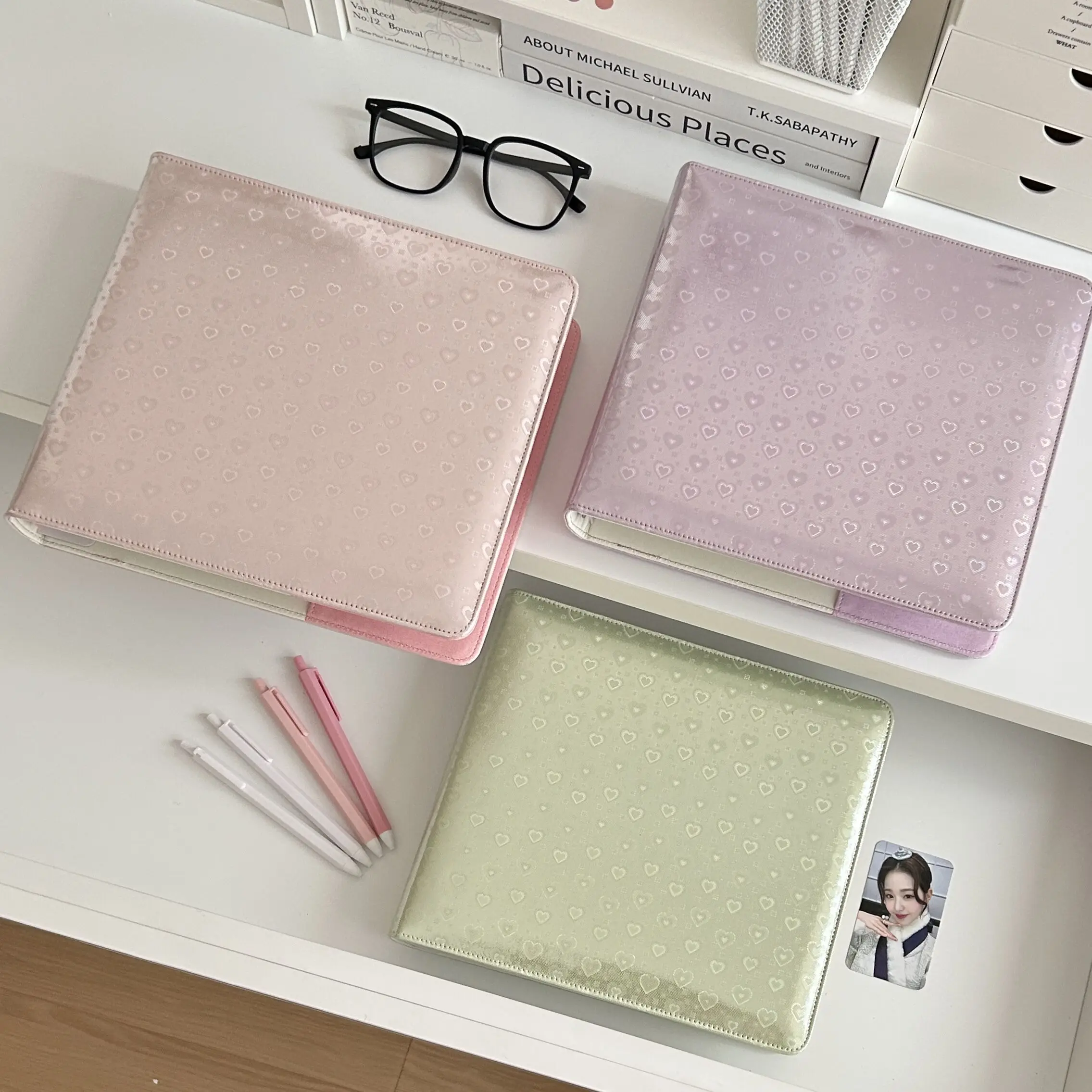 MINKYS Original Design Glittery Love Heart PU 6 Space Kpop Photocard Binder Collect Book Idol Photo Card Holder Photocards Album 6