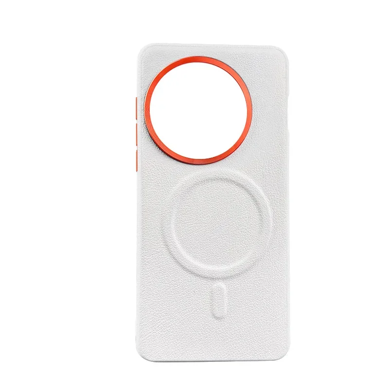 Magnetic Plain Leather Phone Case with Hardware Lens and Independent Button Cover