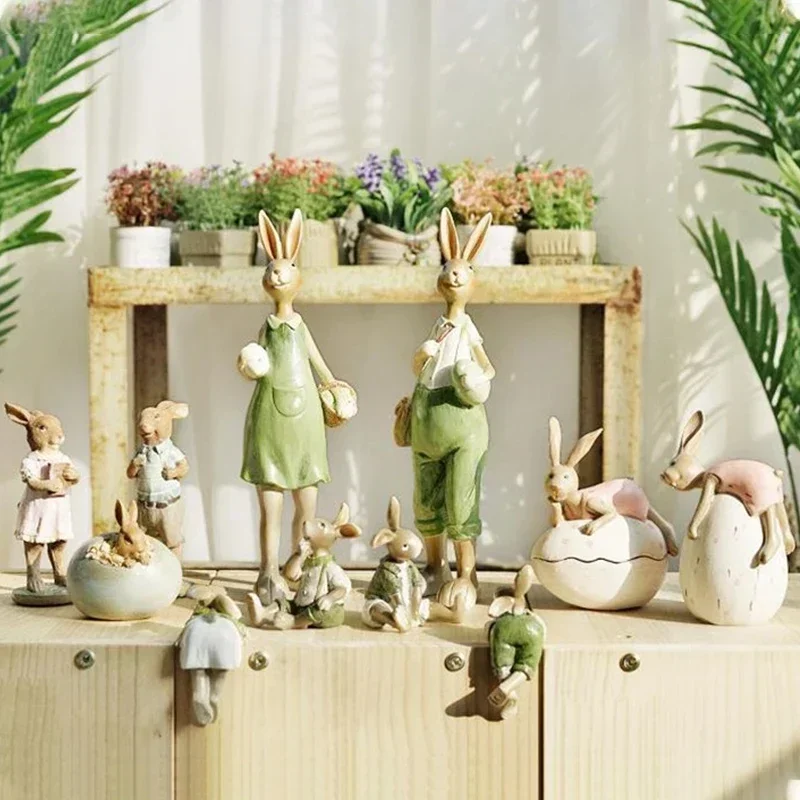 ResinPastoralRabbitSculptureFairyAnimalHomeDecorationBunny