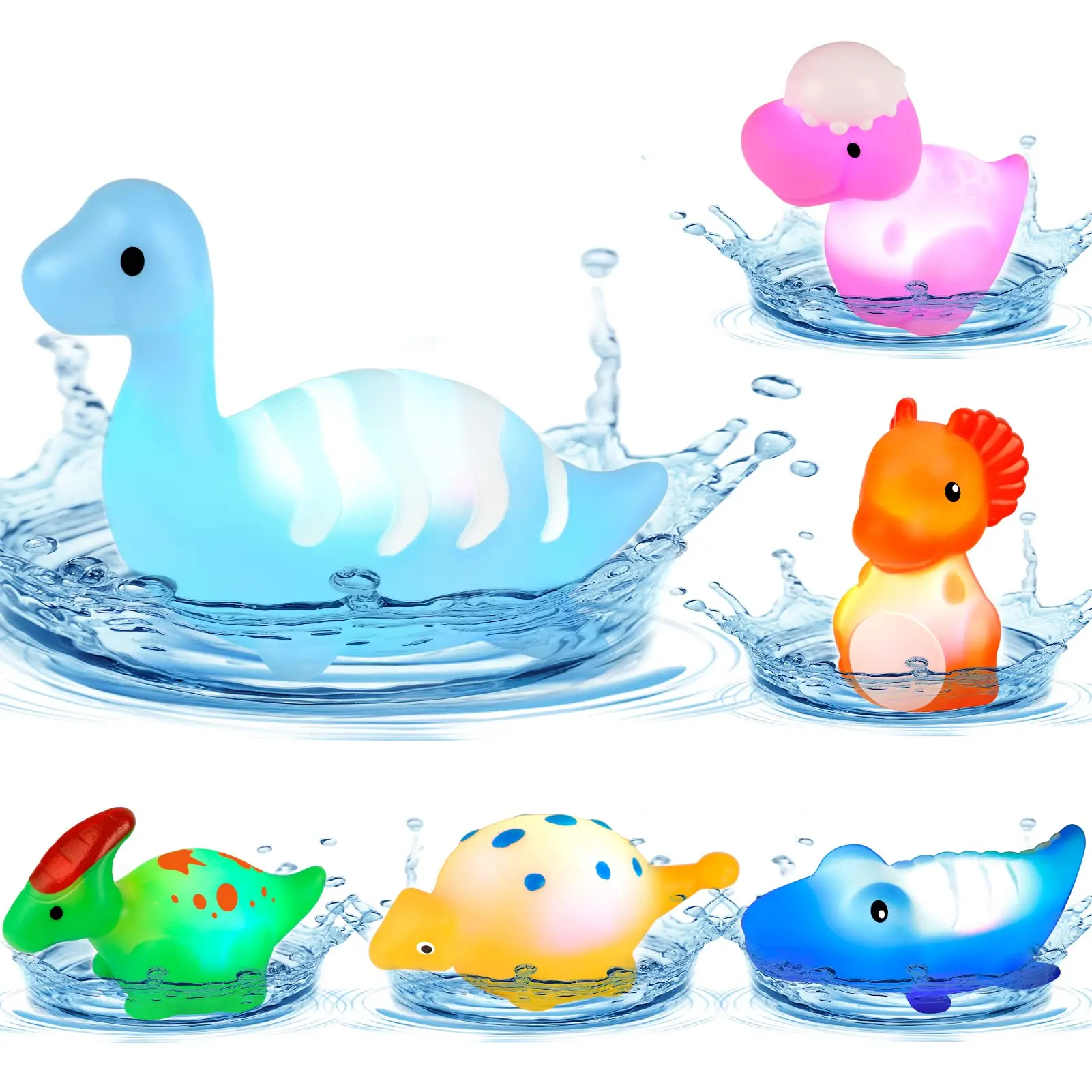 

Light-Up Floating Dinosaur Baby Bath Toys Flashing Color Changing Light in Water Bathtub Shower Toy for Toddlers Christmas Gifts