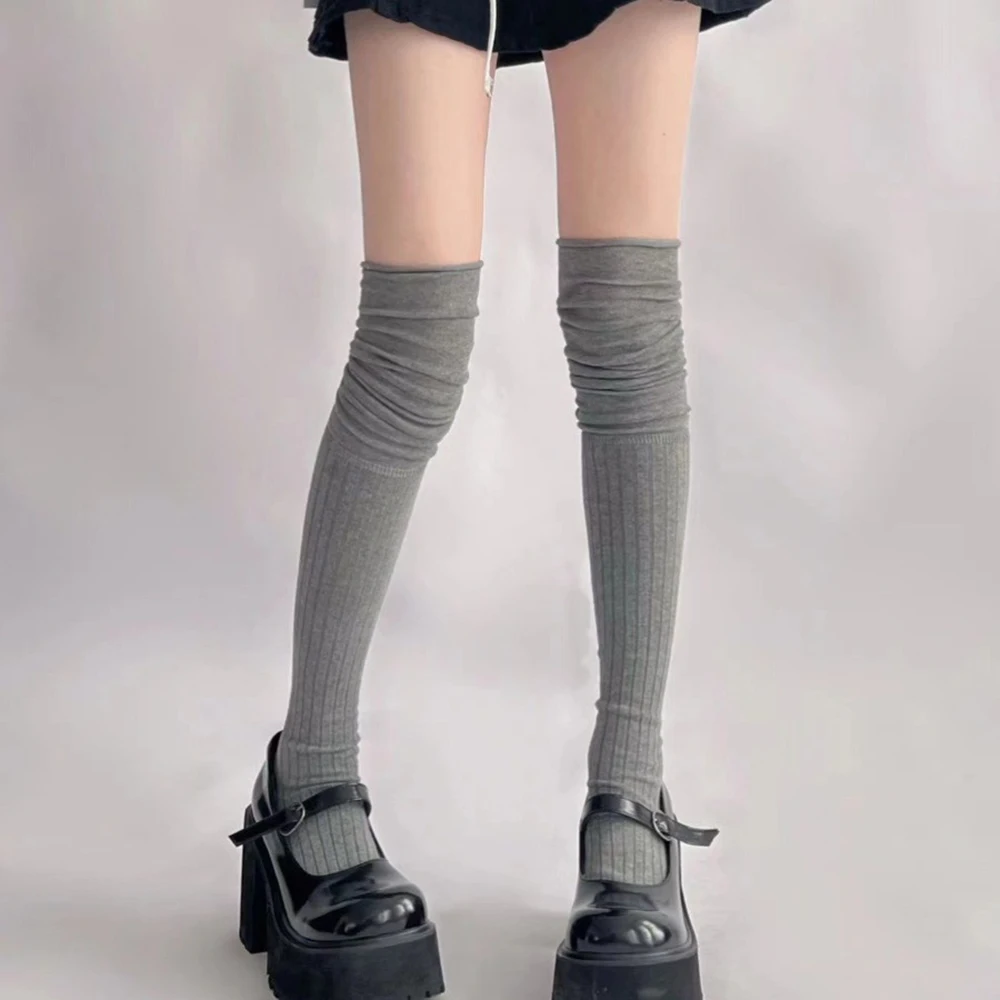 Women's Classic Striped Knee-High Stockings - Fashionable & Versatile Solid Colors