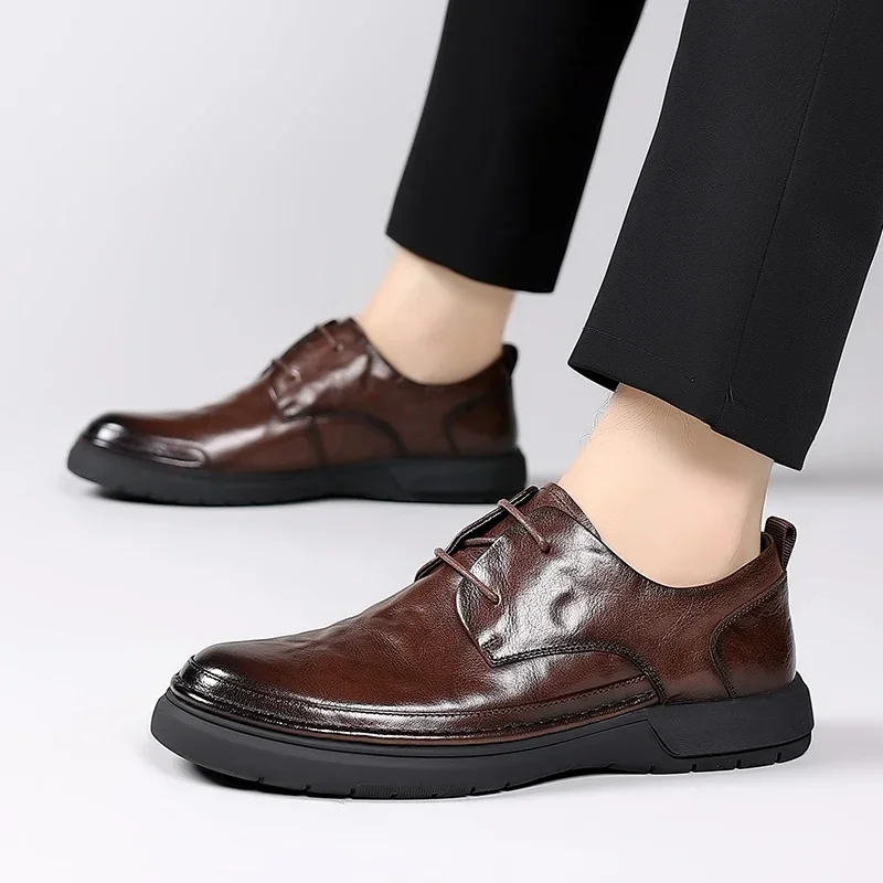 

Fashion Brown Leather Men Casual Oxford Shoes Business Formal Dress Shoe Designer Loafers Adult Leather Thick Soled Office Shoes