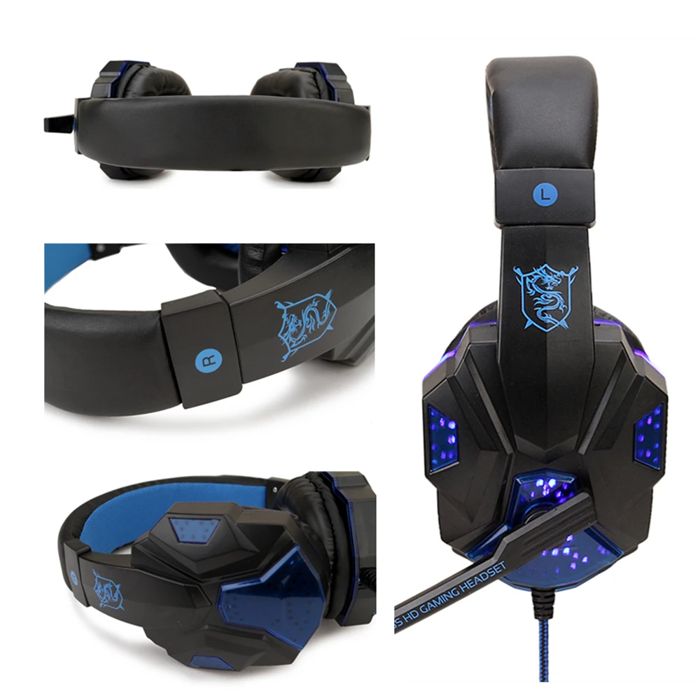 LED Light Wired Gaming Headphones Wired Headset With Microphone Noise-cancelling for PC Computer Laptop PS4 PS5 Xbox