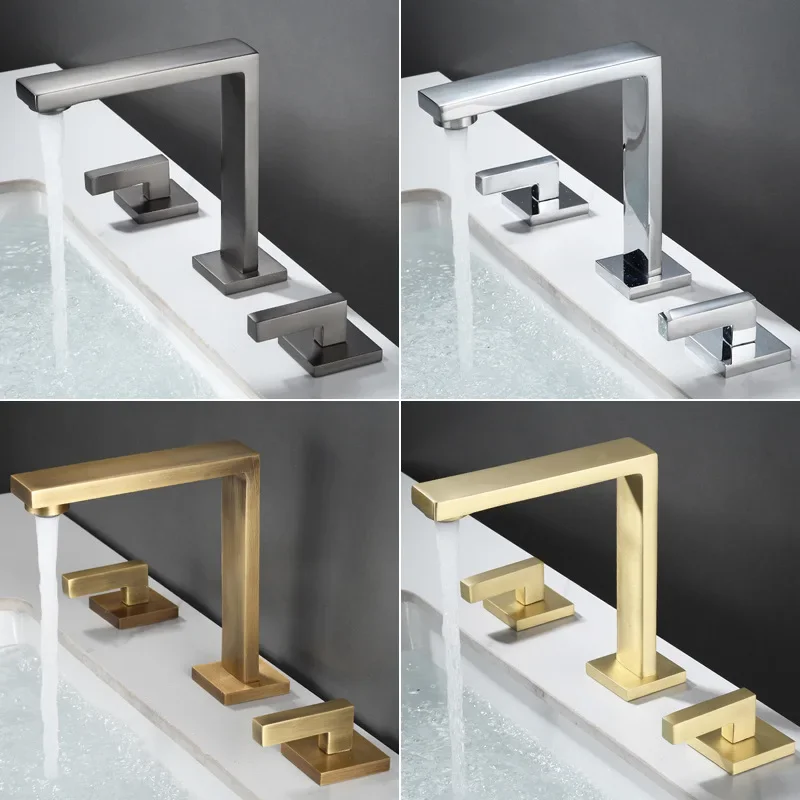 Brushed Gold Basin Faucet Total Brass Black Bathroom  Antique Sink  3 Hole Hot And Cold Waterfall  Water Tap