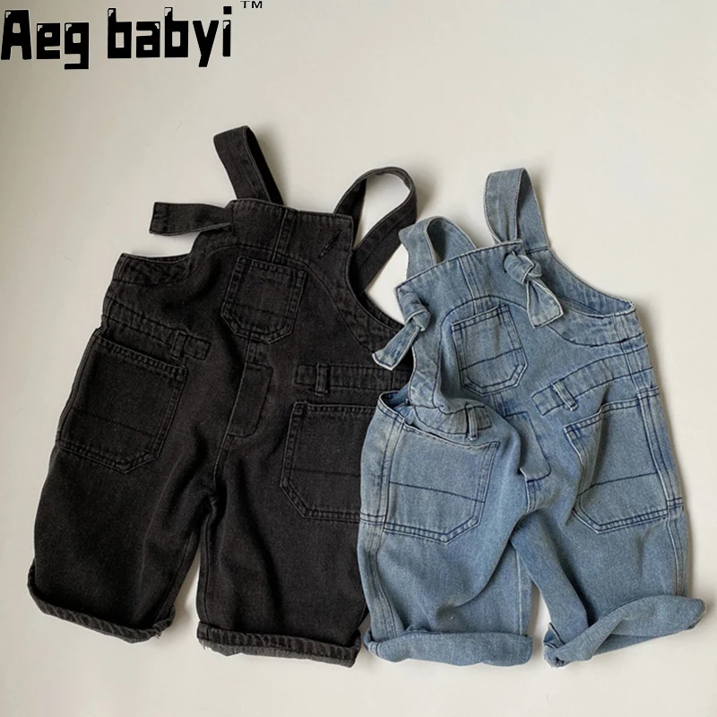 

New Autumn Children Denim Jumpsuit 1-7Years Toddler Kid Boy Girl Pocket Loose Suspender Long Pant Jeans Fashion Overalls Clothes