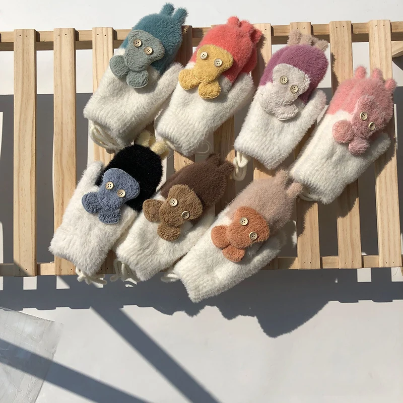 

Зимние плотные бархатные перчатки с мультяшным рисунком, вязаные рукавицы для молодых студентов, женские теплые велосипедные перчатки, милые подарки, T194