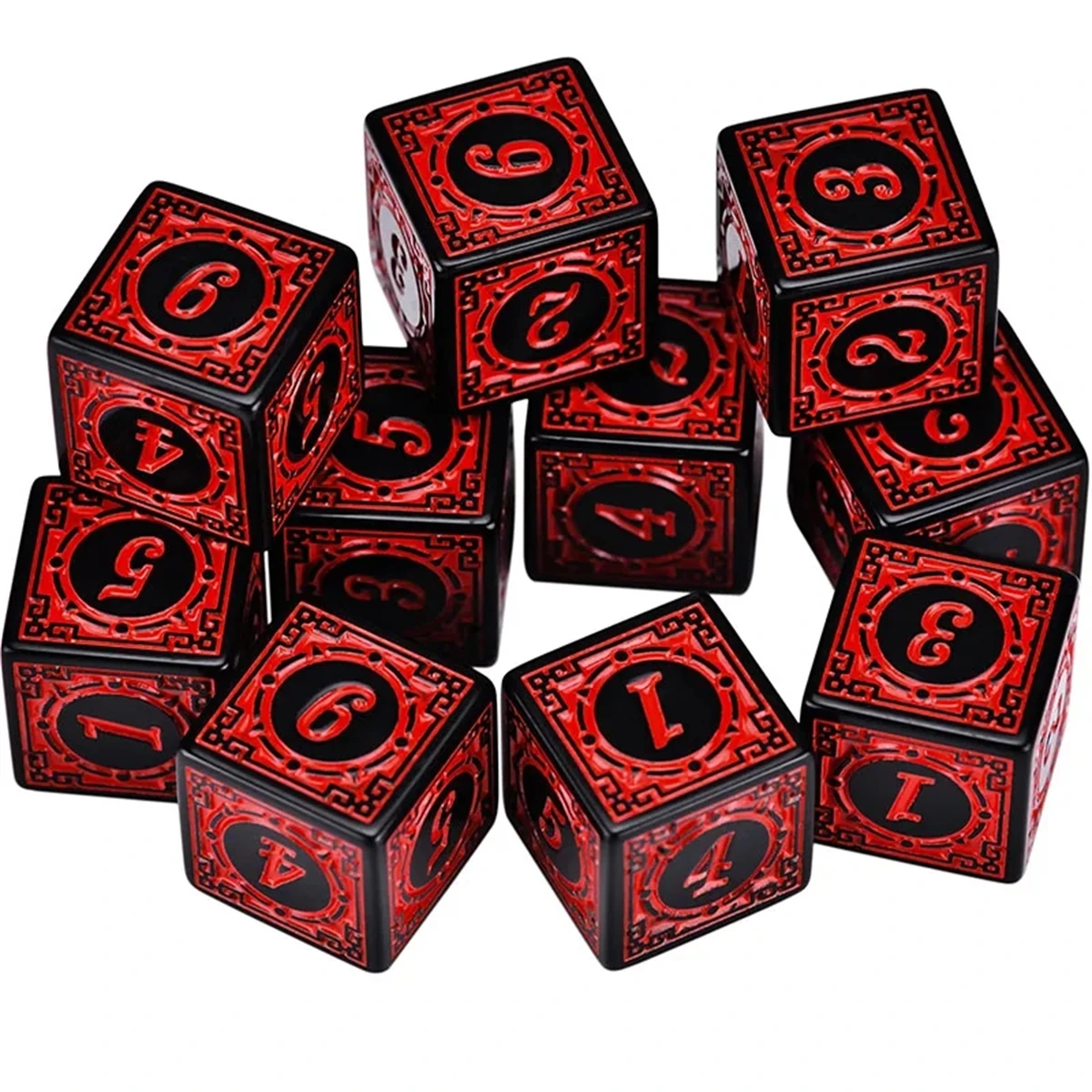 Acrylic Dice Set 10pcs/set 6 Sided 16MM D6 Carved Pattern Polyhedron Game Dice for RPG Dungeons and Dragons Board Game acrylic dice game dice dice set