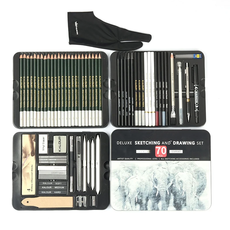 Jaking Creart Master 45 PC Drawing Set,Sketch Kit,Pro Art Supplies|Quality  Graphite,Charcoal Pencil/Stick,Charcoal Blac k,highlight,Pastel