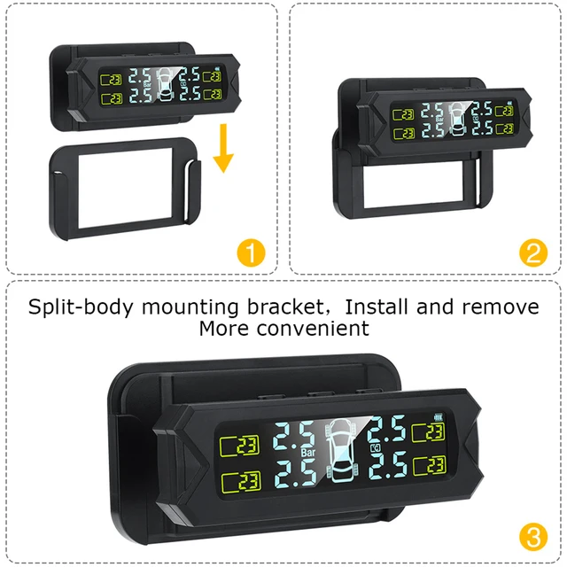Tire Pressure Monitoring System,Wireless Solar Power TPMS with 5 Alarm Modes,Auto Backlight LCD Display 4 Sensors 0-81 PSI 3