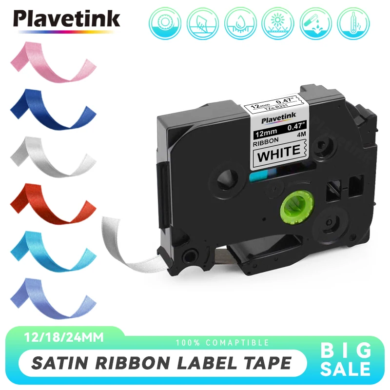 

PLAVETINK 12/18/24mm Satin Ribbon Tape Compatible for Brother RE34 RN34 R234 RW34 R231 For PTH110 Label Maker Christmas gift