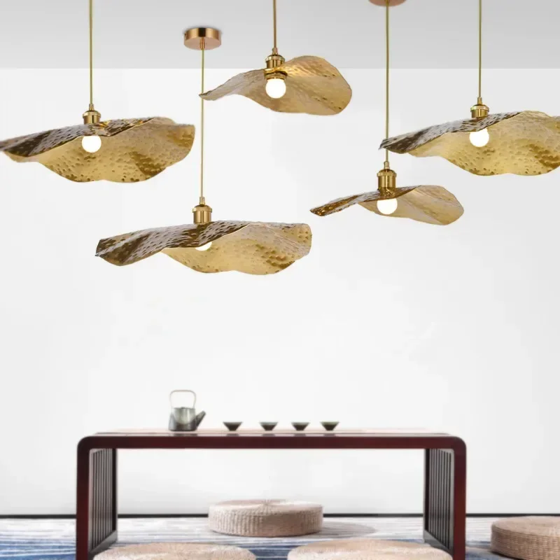 

Lotus Leaf Chandelier Creative Copper Lamp Cafe Pedant Lighting for Bedroom Living Room Bar Home Decor Suspension Light E27