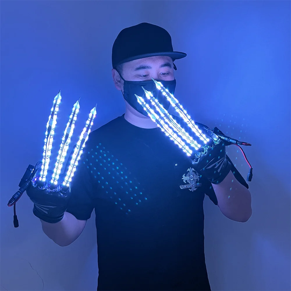 시원한 RGB 원격 LED 울버린 발 장갑, 레이저맨 쇼 안경 재킷, 성능 소품 조명 클로 장갑, 나이트 클럽 바