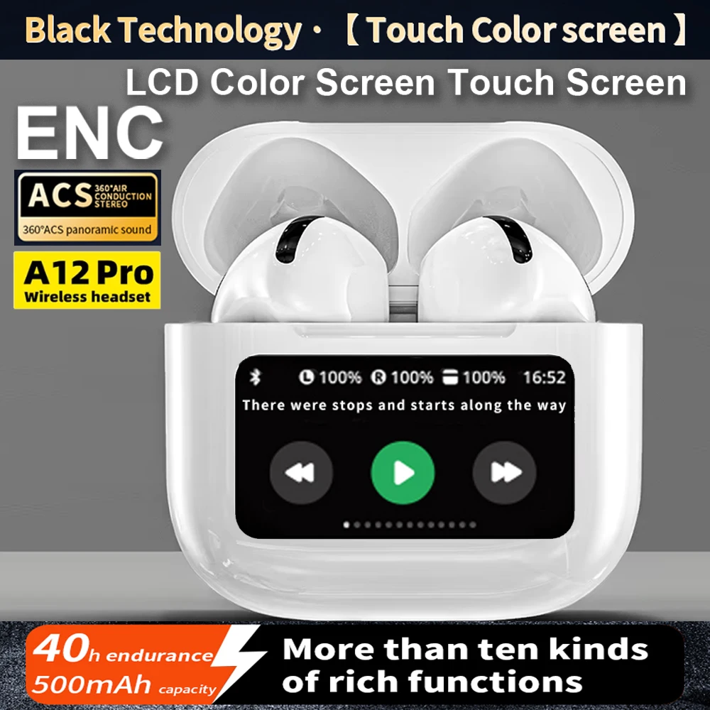 A12 pro enc noise cancellation earphone tws wireless earbuds with touch