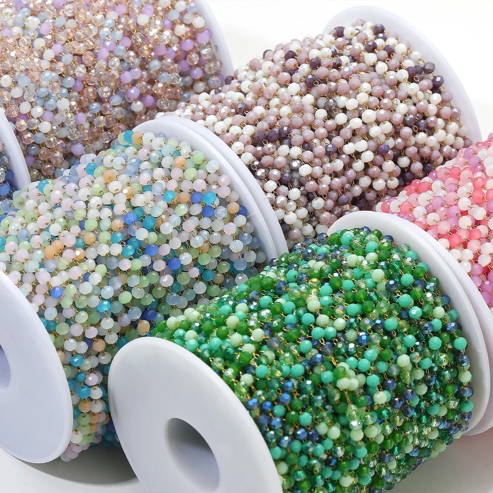 1 Meter 3 mm Glaskristallperlen Kette Perlenkette Halskette Zubehör für DIY Schmuck Armband Handwerk Herstellung Komponenten Großhandel – Detail 2