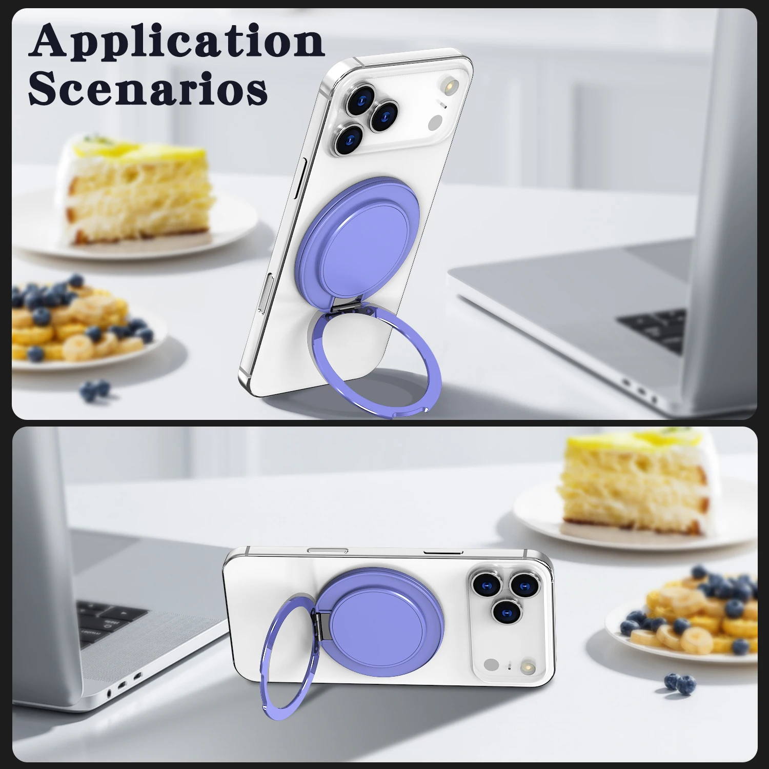 360° Rotatable Magnetic Phone Ring Holder and Stand with Universal Desktop Bracket
