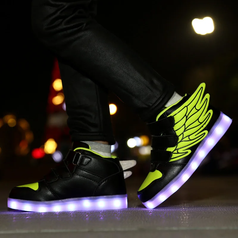 Kids Sneakers USB Charging LED Luminous Shoes Flat Wing Skateboard Shoes Light Up Girls Casual Board Shoes Children Sports Shoes