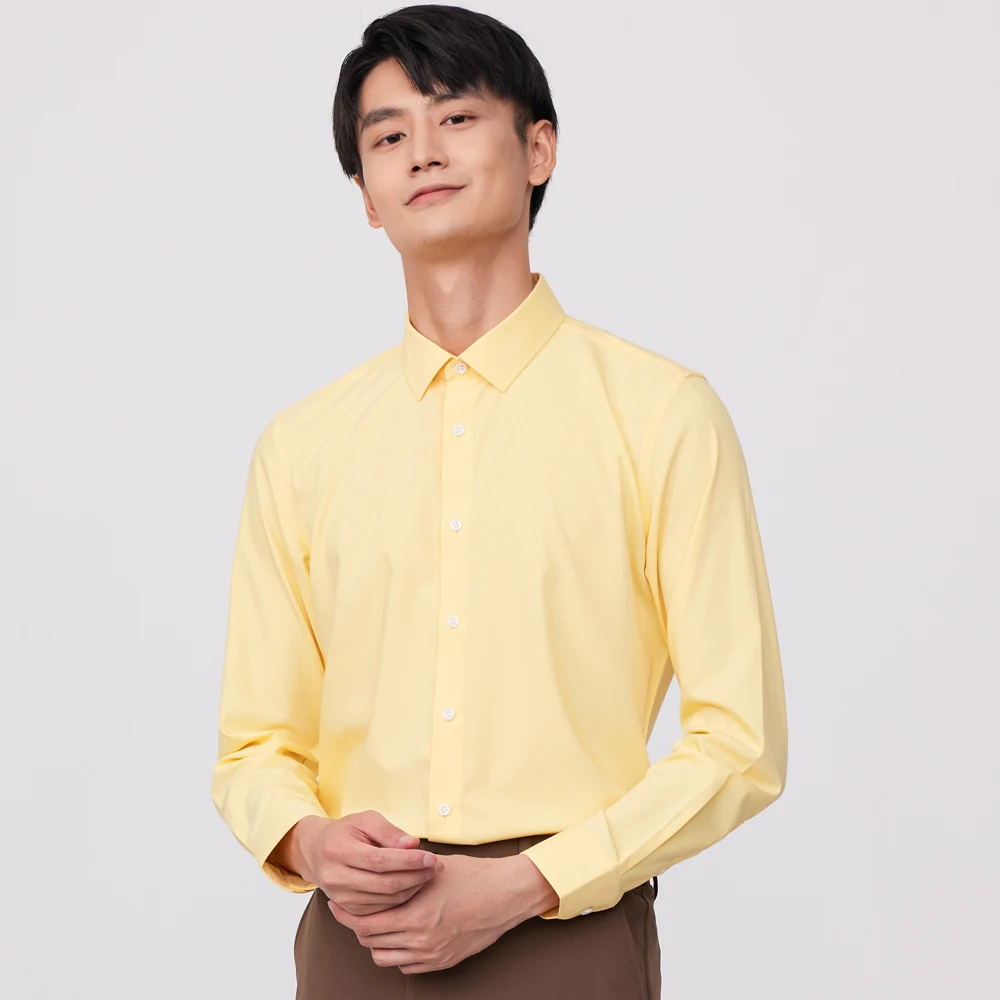 MensSlightStrechLongSleeveSolidBasicDressShirtWithoutPocket