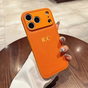 Personalized Customized Name Phone Case For iPhone 17 16 15 14 13 Pro Max Plus Air Gold 3D Hot Foil Stamping Faux Leather Cover 1