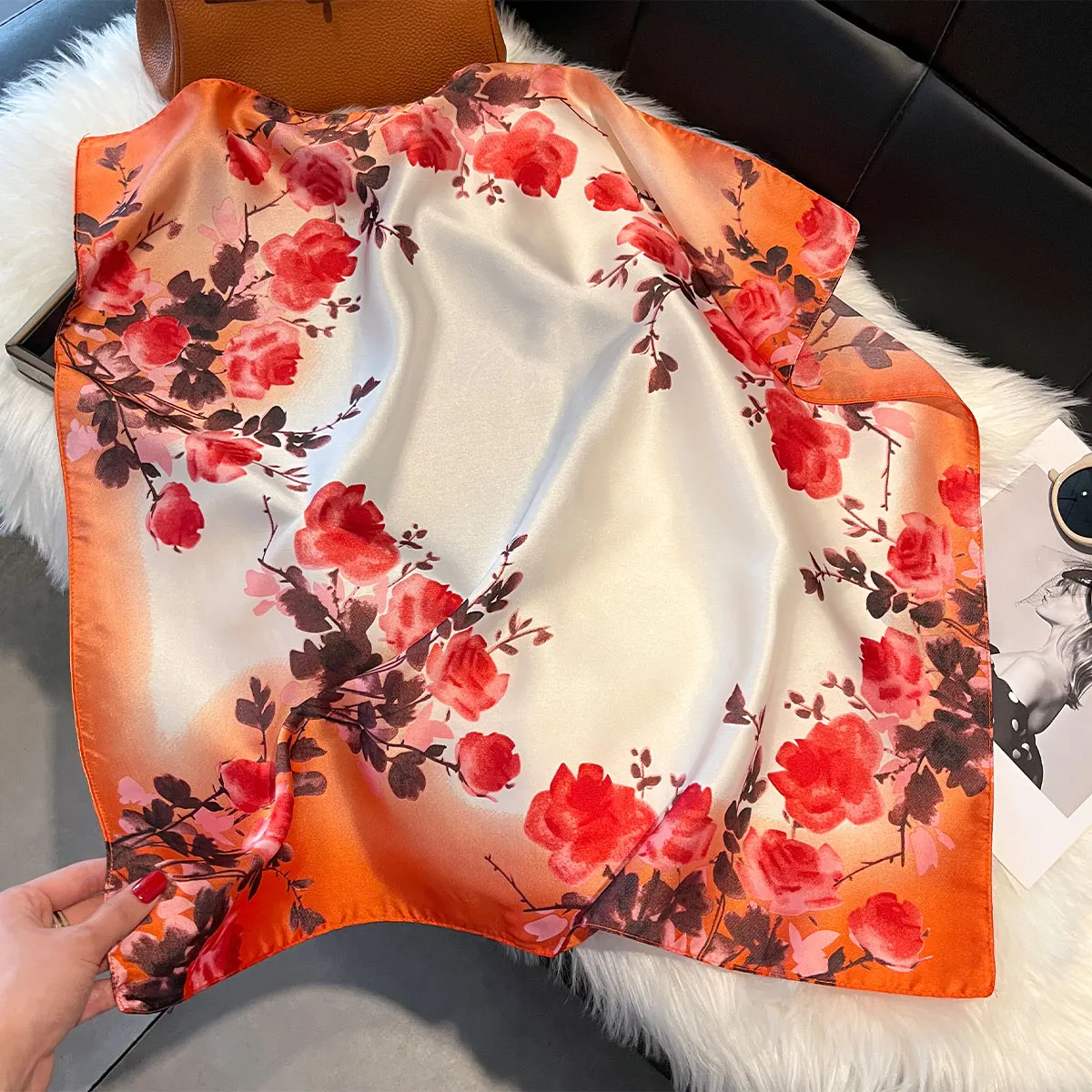 2025 Luxury Silk Shawl Square Scarf For Women Satin Fashion Wraps Neckerchief Female Hair Bands Ribbon Headband Bandana 70X70CM
