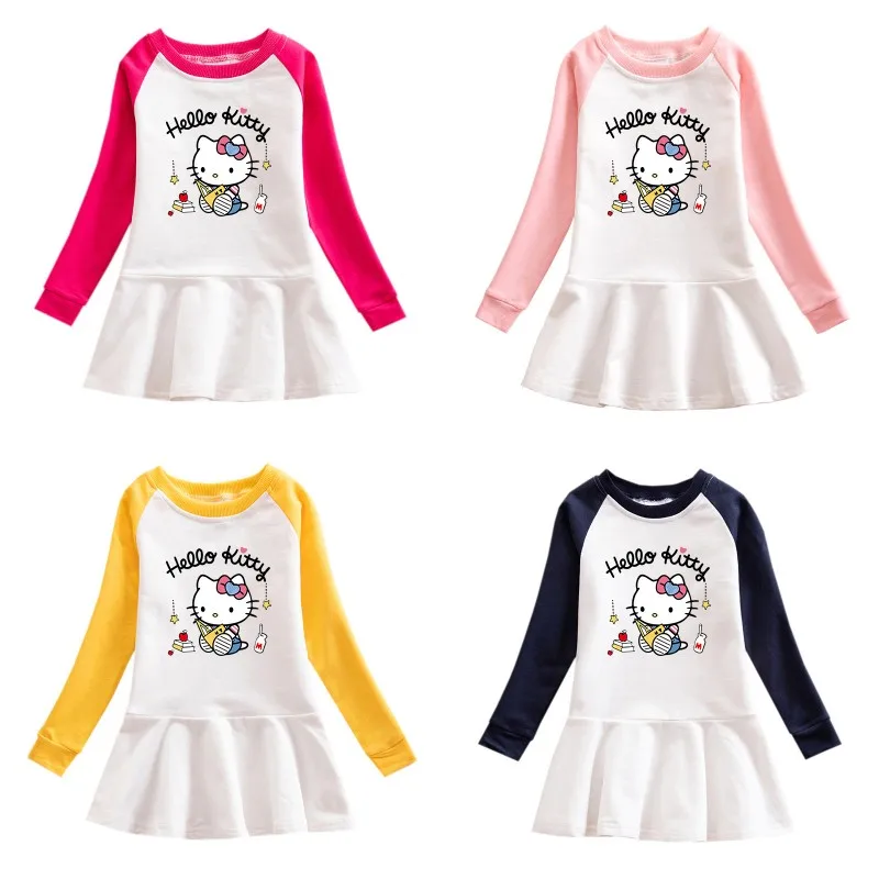 

Hello Kitty Sanrio Kawali Dress Anime Pleated Skirt Comfortable Contrasting Colors Baby Girl Children Clothes Ins Birthday Gift