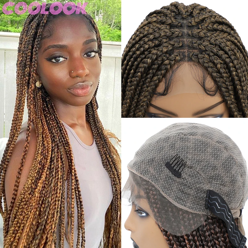 

36 Inch Blonde Box Braids Full Lace Wig Super Long Knotless Braid Lace Front Wigs Omber Synthetic Braided Frontal Wigs for Women