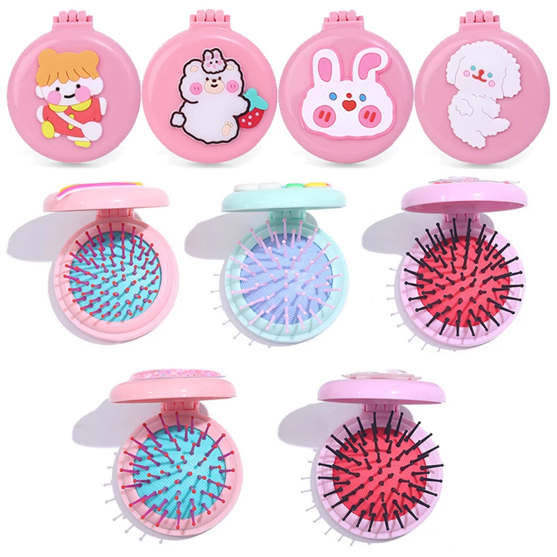 

1pc Cute Cartoon Air Bag Comb Baby Children Mini Portable Folding Hair Combs with Mirror Head Massager Anti Static Styling Tools