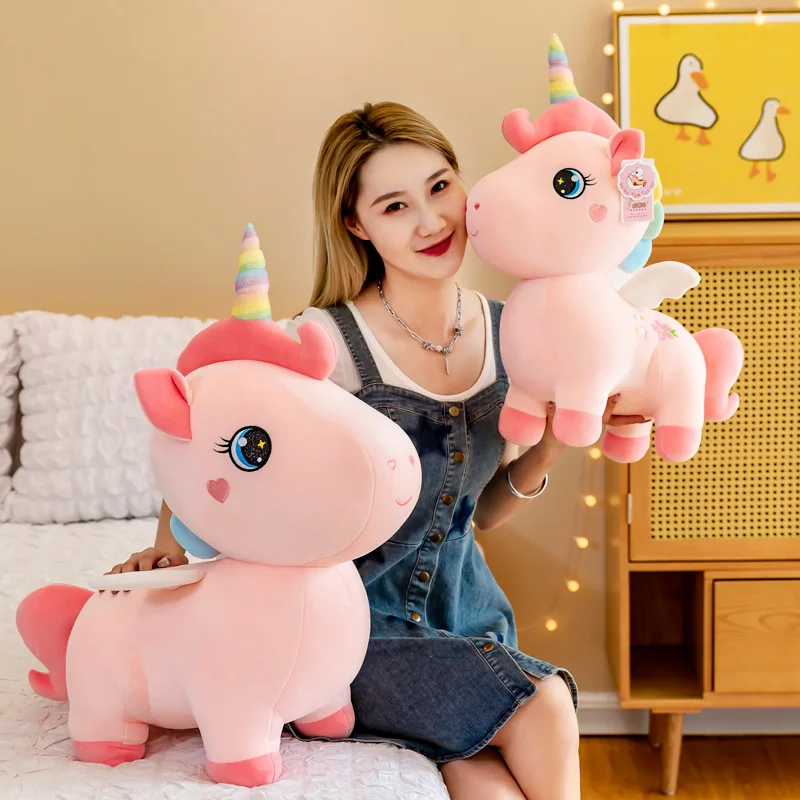 Cartoon Anime Plush Toy Cute Unicorn Pink Embroidery Pony Doll Pillow/Cushion for Room Decoration Girl Birthday Gift plush toys